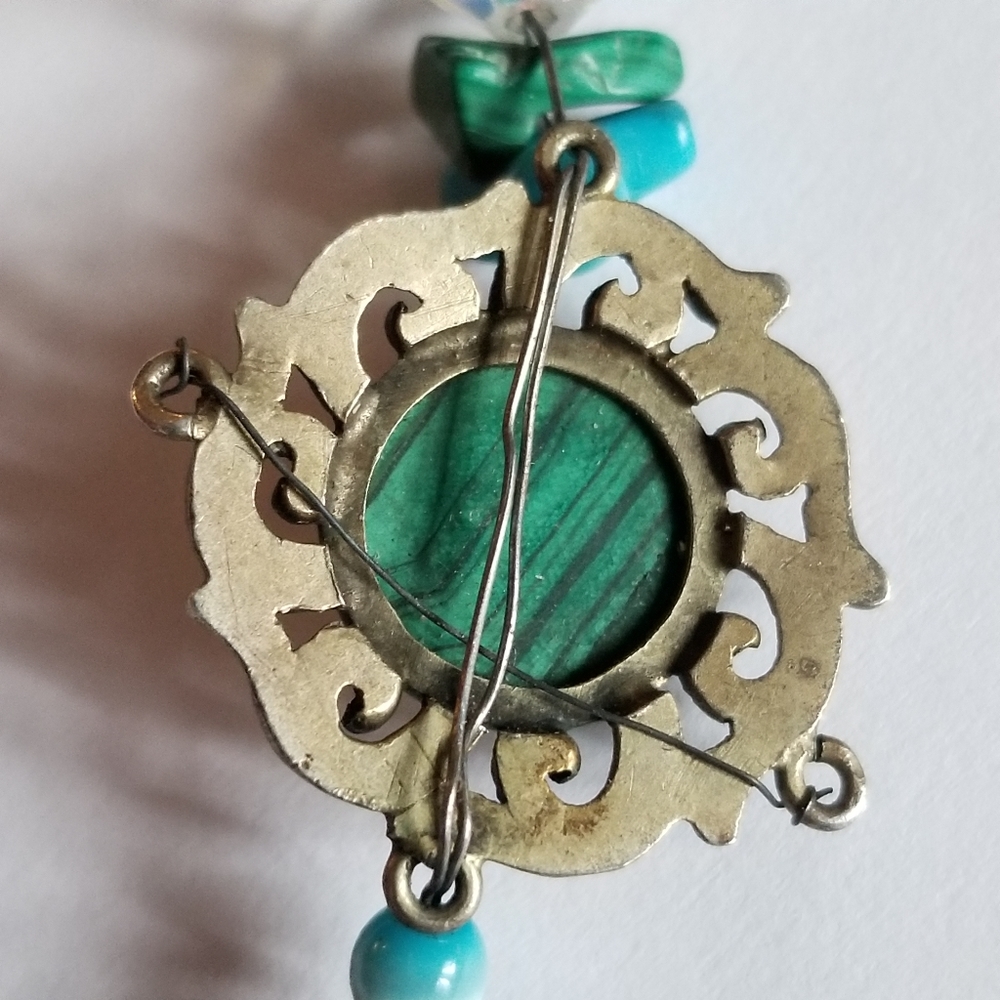 Handmade necklace with malachite and turquoise silver beaded southwestern - Picture 13 of 17